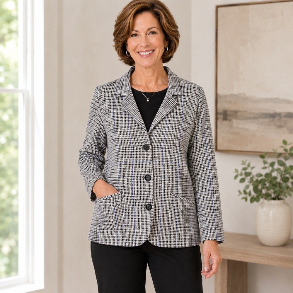 J.Jill Houndstooth Blazer Large Petite Cotton Blend Career Office Jacket LP